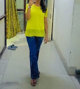 Bright Yellow Embroidered Short Kurti