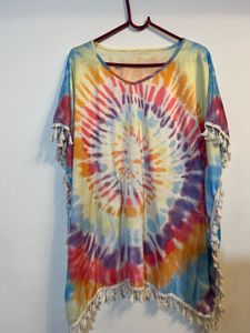 FreesizeTie-Dye Tassel Cover-Up Tunic
