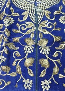 New Embroidered Blue Velvet Blouse