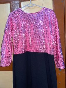 Sparkly Pink Sequin Long Sleeve Maxi Dress