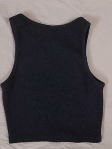 Navy Blue Ribbed Racer Back Sleeveless Crop Top