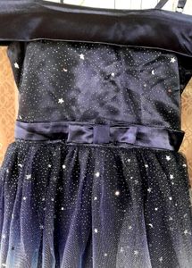 Girls Dark Blue And White Satin/Net Dress