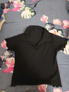 Black Collared Short Sleeve Top