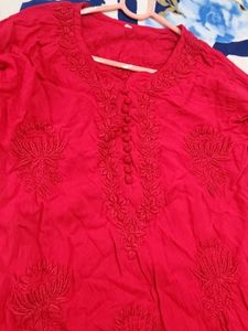 Red Embroidered Kurta