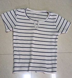 Ribbed Striped V-Neck Top