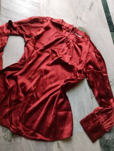 Elegant Rust Satin Blouse