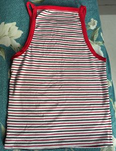 Striped Cropped Tank Top with Cherry Print