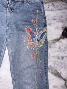 Butterfly Embroidered Flare Jeans
