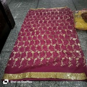 beautiful saree with blowse golden sequence