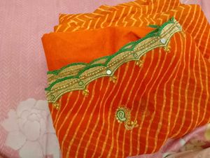 Vibrant Orange Leheriya Saree with blouse