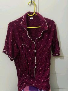 Maroon Heart Print Pajama Top