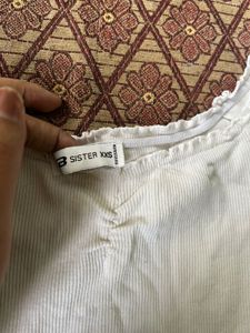 White Off-Shoulder Lettuce Trim Top