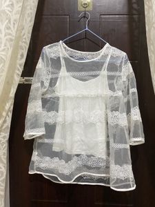 Sheer Lace Overlay Top with Cami