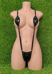 Women Glossy High-Shine Leather G-String Bikini