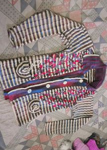 Striped Embroidered Knit Cardigan