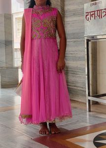 Pink Embroidered Kurta, chudidar with Dup