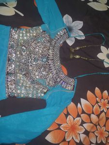 Stunning Blue Anarkali Suit with Intricate Embelli