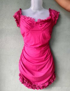 Hot Pink Ruched Off-Shoulder Dress