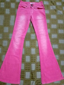 Vibrant Pink Flare Corduroy Pants