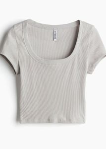 H&M Grey Ribbed Scoop Neck Crop Top