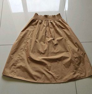 Tan Skirt with Smocked Waist