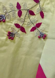 Elegant Yellow Kurta with Pink Embroidery