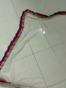 Elegant Dupatta with Pink and Gold Border