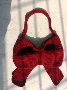 Chic Red Crochet Bow Bag