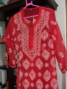 Stunning Red Embroidered Kurta