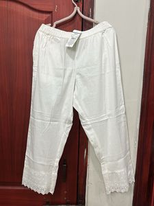 With tag Elegant White Lace Trim Palazzo Pants