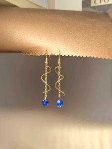 Dainty Dangle Earrings with Blue Beads