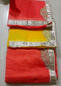 Coral Paisley Embroidered Sari