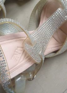 ZARA Rhinestone Clear Heel Sandals