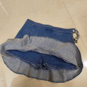 Denim Flared Mini Skirt w Inbuilt Shorts