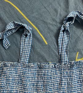 Cute Blue Gingham Smocked Top