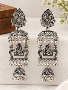 Traditional Oxidised Silver Jhumka Earrings