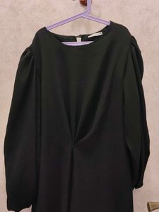 Black Midi Dress with Puffed Sleeves