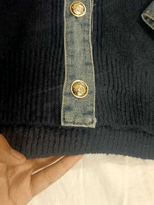 Denim Collar Navy Sweater