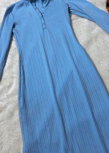 Blue Ribbed Knit Maxi Dress