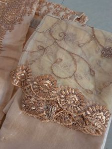 Cream And Gold 3pc Suit Unstitched