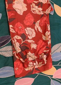 Red floral A‑line dress with straight