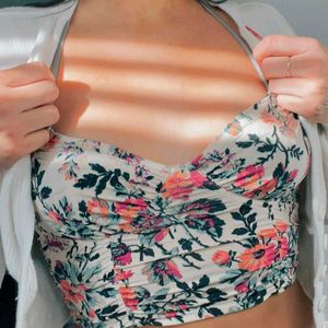 I. Floral Ruched Crop Top