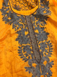 Bright Mustard Yellow Suit with Grey Embroidery