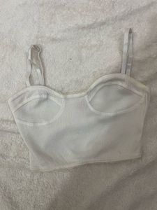 White Ribbed Cropped Top