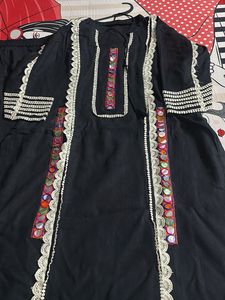 Black Kurta Set with Mirror Work