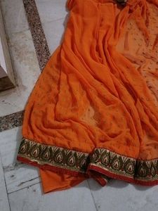 Orange Embroidered Saree 🧡