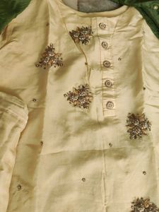 Elegant Cream Kurta Set with Green Dupatta