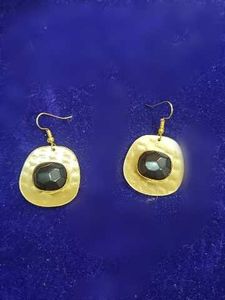 Unique Hammered Gold & Black Stone Earrings