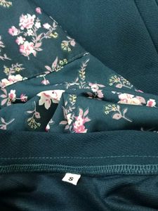 Teal Dress with Floral Puff Sleeves (small)