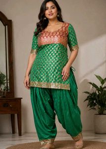 Beautiful Green Banarasi Patiala Kurta